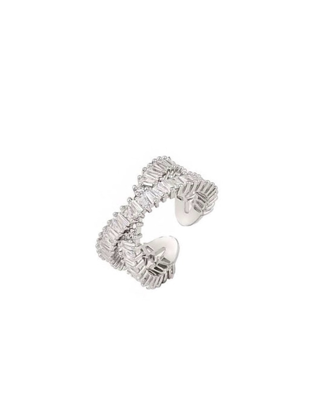 Baguette Crossover Open Adjustable Ring | Elegant Silver | Modern Design